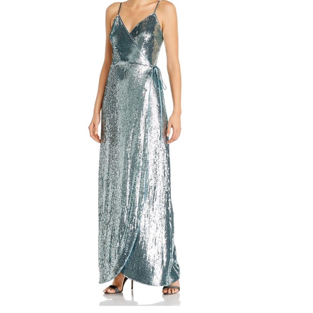 Aidan Mattox Blue Silver Sequin Gown